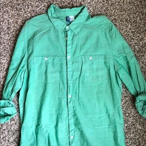 Green linen button up